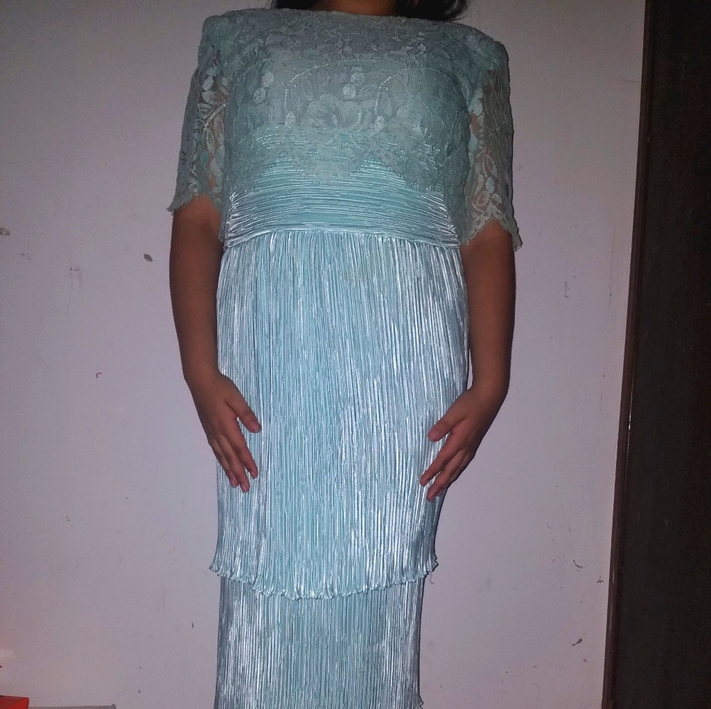 Vintage 1980s blue accordion pleated dress.